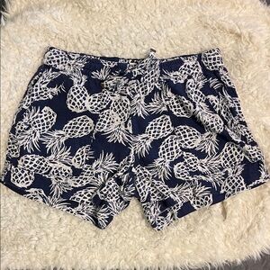 St. John's Bay Navy and White Pineapple Print High Waist Drawstring Shorts M